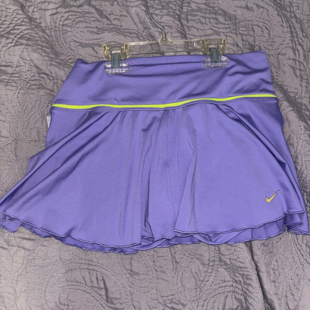 Purple Nike tennis skirt, flowy with green trim